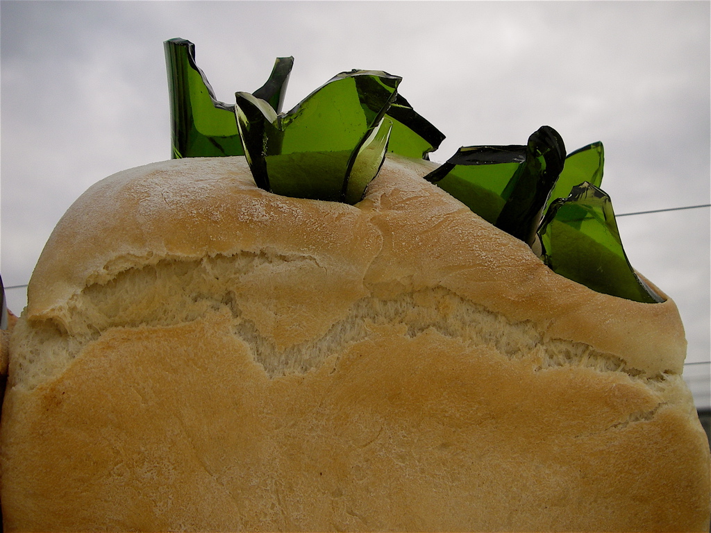 Image of handbaked bread with broken glass 